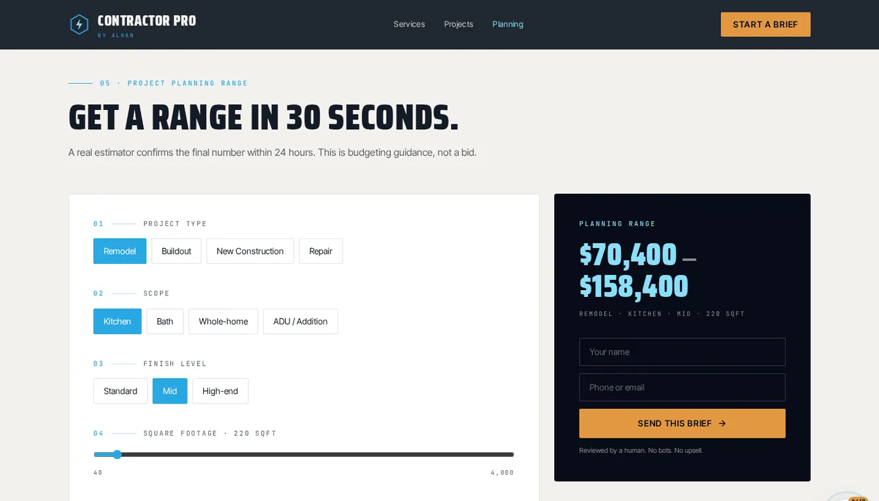 CONTRACTOR PRO — Project Quote Configurator